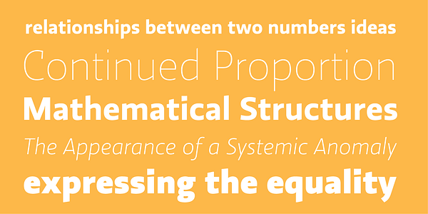 Card displaying Ratio typeface in various styles