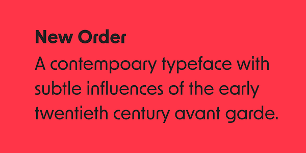 Card displaying New Order typeface in various styles
