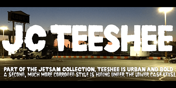 Card displaying Jetsam Collection typeface in various styles