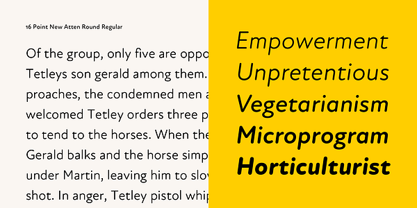 Card displaying New Atten Round  typeface in various styles