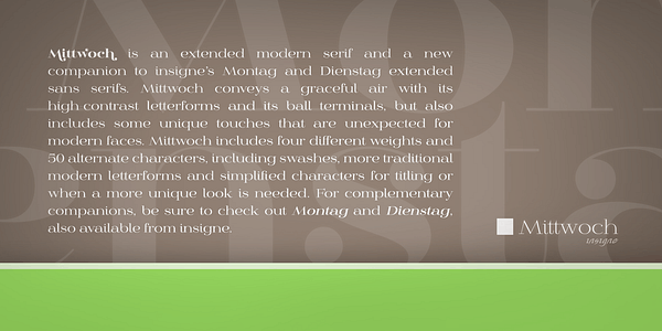 Card displaying Mittwoch typeface in various styles