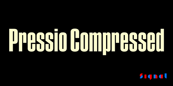 Card displaying Pressio Compressed typeface in various styles