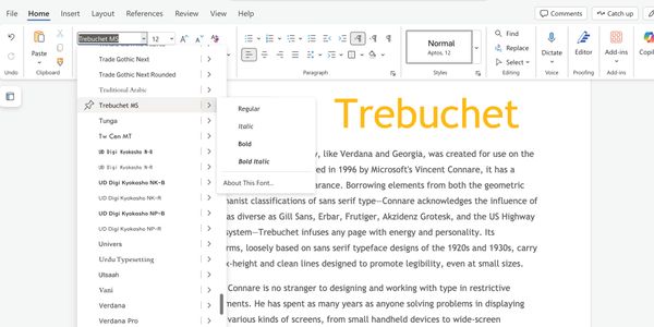 Card displaying Trebuchet MS typeface in various styles