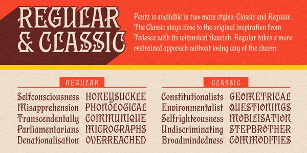 Card displaying Pentz typeface in various styles