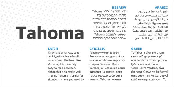 Card displaying Tahoma typeface in various styles