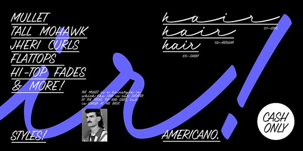 Card displaying PD Americano typeface in various styles