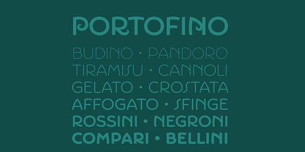 Card displaying Portofino typeface in various styles