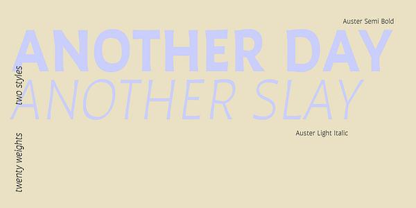 Card displaying Auster typeface in various styles