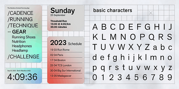 Card displaying Akzidenz-Grotesk Next typeface in various styles