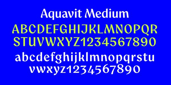 Card displaying Aquavit typeface in various styles