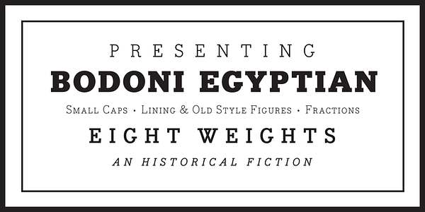 Card displaying Bodoni Egyptian Pro typeface in various styles