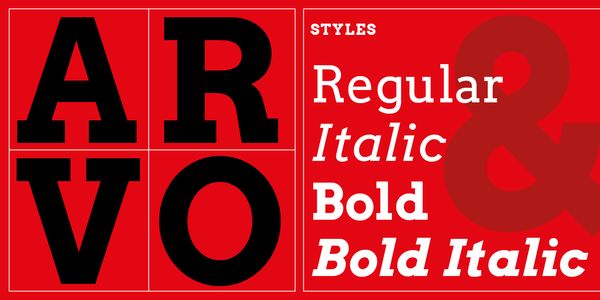 Card displaying Arvo typeface in various styles