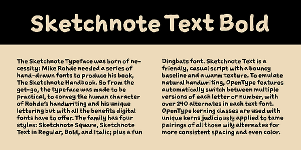Card displaying Sketchnote typeface in various styles