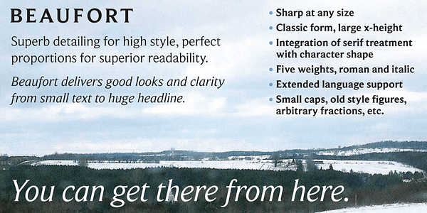 Card displaying Beaufort Pro typeface in various styles