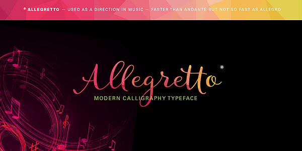 Card displaying Allegretto typeface in various styles