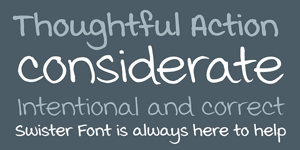 Card displaying Swister typeface in various styles
