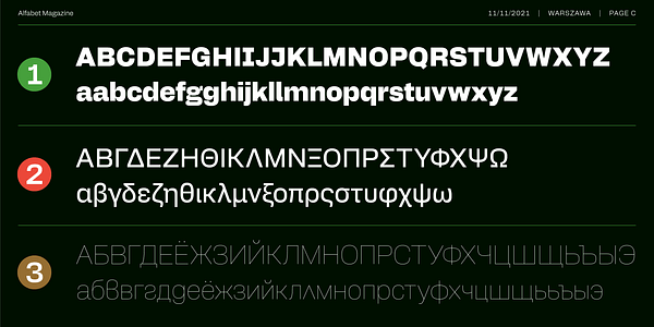 Card displaying Alfabet typeface in various styles