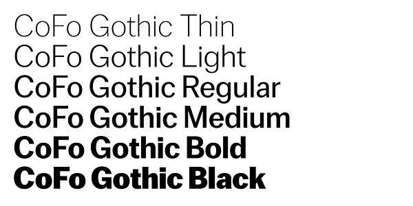 Card displaying CoFo Gothic Variable typeface in various styles