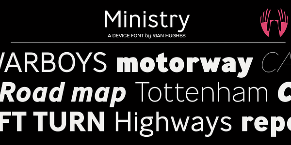 Card displaying Ministry typeface in various styles