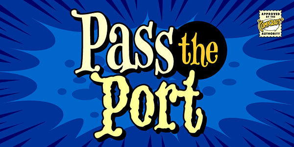 Card displaying CC Pass The Port typeface in various styles