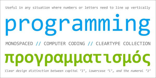 Card displaying Consolas typeface in various styles