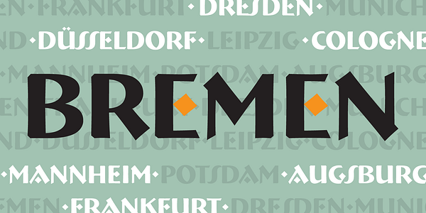 Card displaying Bremen typeface in various styles