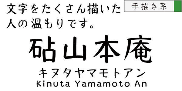 Card displaying Kinuta Yamamotoan StdN typeface in various styles