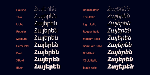 Card displaying Aktiv Grotesk Armenian typeface in various styles