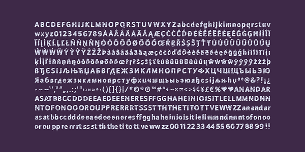 Card displaying Sewn typeface in various styles