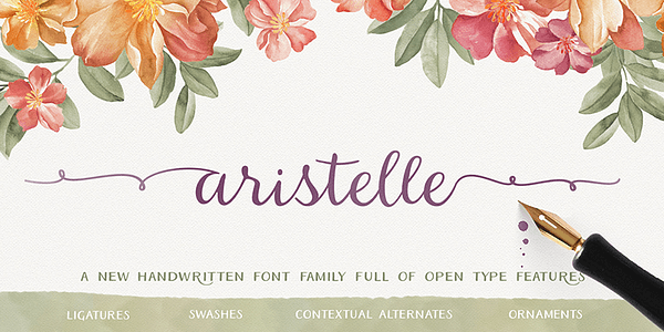 Card displaying Aristelle typeface in various styles