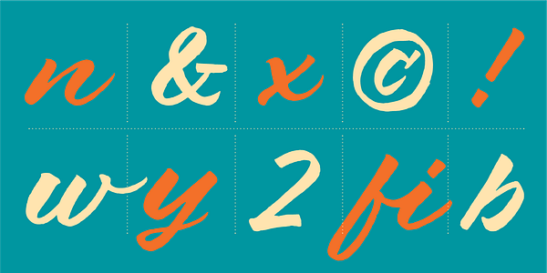 Card displaying Brushland typeface in various styles