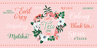 Card displaying Looking Flowers typeface in various styles