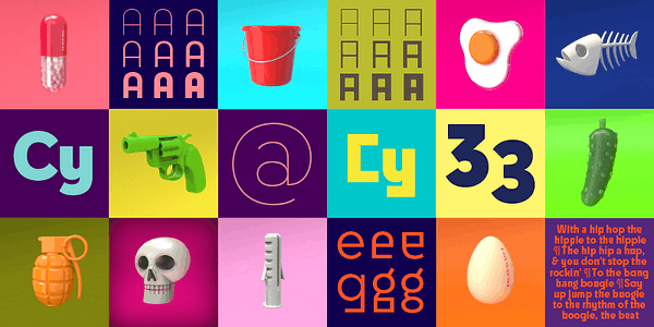 Card displaying Cy typeface in various styles