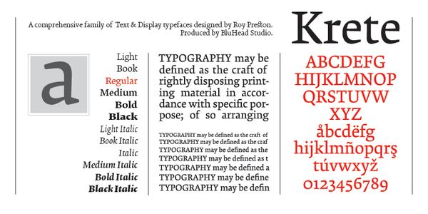 Card displaying Krete typeface in various styles