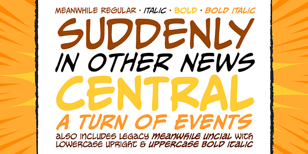 Card displaying CC Meanwhile typeface in various styles