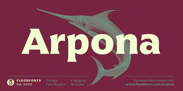 Card displaying Arpona typeface in various styles