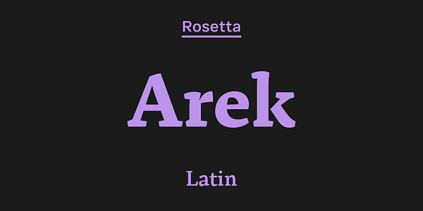 Card displaying Arek Latin typeface in various styles