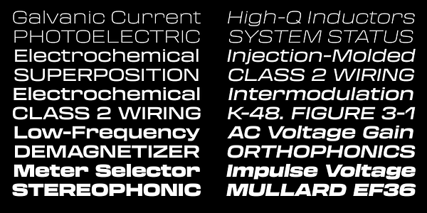 Card displaying Transducer typeface in various styles