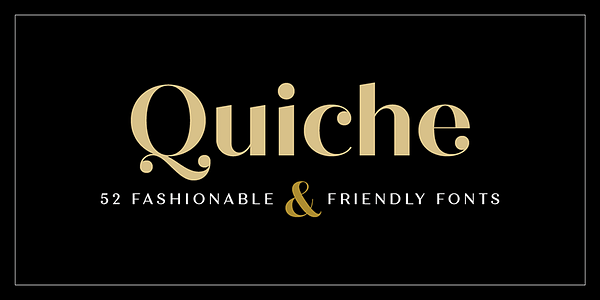 Card displaying Quiche Display typeface in various styles