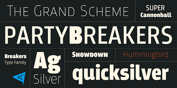 Card displaying Breakers typeface in various styles