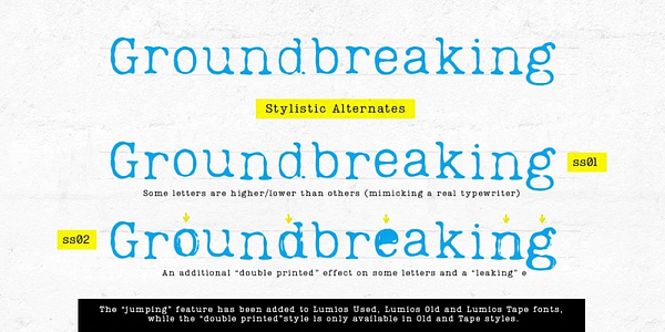 Card displaying Lumios Typewriter typeface in various styles