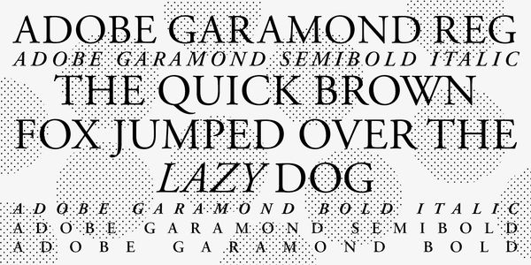 Card displaying Adobe Garamond typeface in various styles