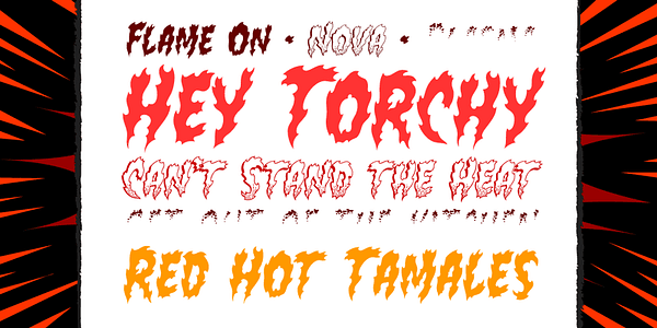 Card displaying CC Flame On typeface in various styles