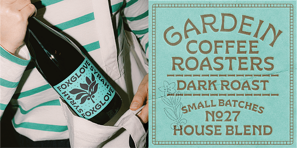 Card displaying Gardein typeface in various styles