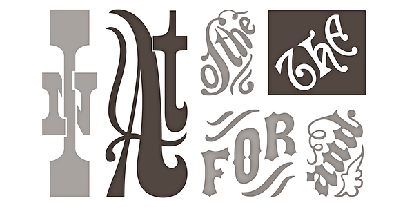 Card displaying HWT Catchwords typeface in various styles