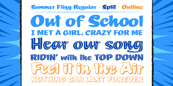Card displaying CC Summer Fling typeface in various styles