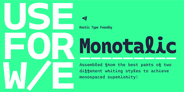 Card displaying Monotalic typeface in various styles