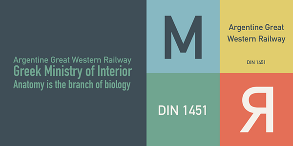 Card displaying DIN 1451 Pro typeface in various styles