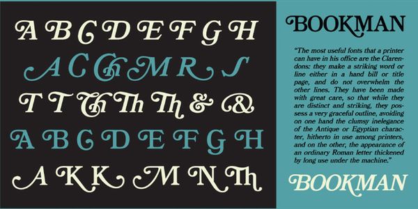 Card displaying Bookman JF typeface in various styles