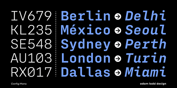 Card displaying Config Mono Variable typeface in various styles